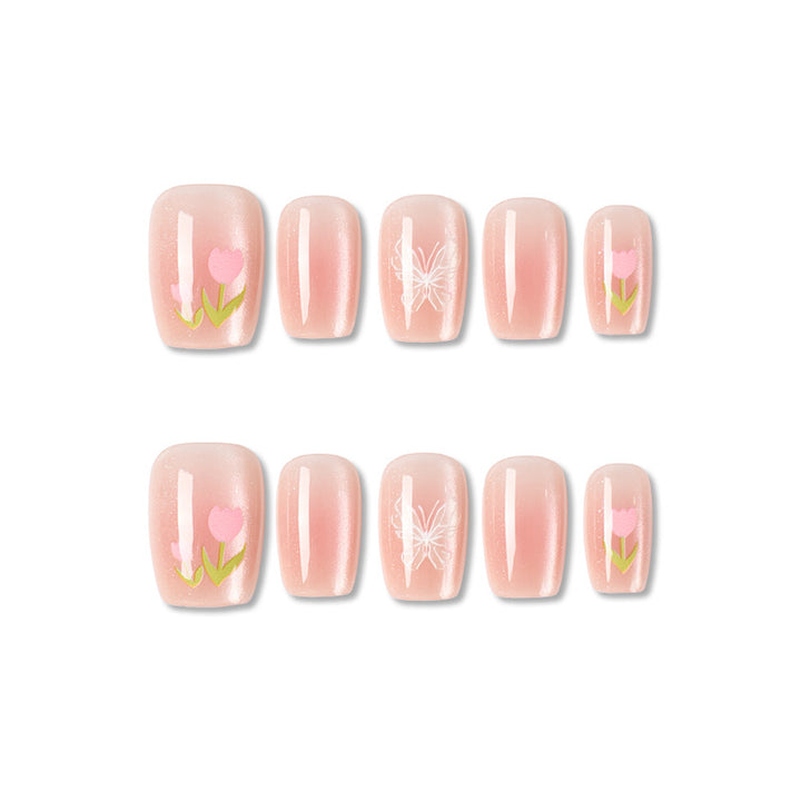 Artistic Press-On Nail Set with Floral Accents Stornfield 1787395327