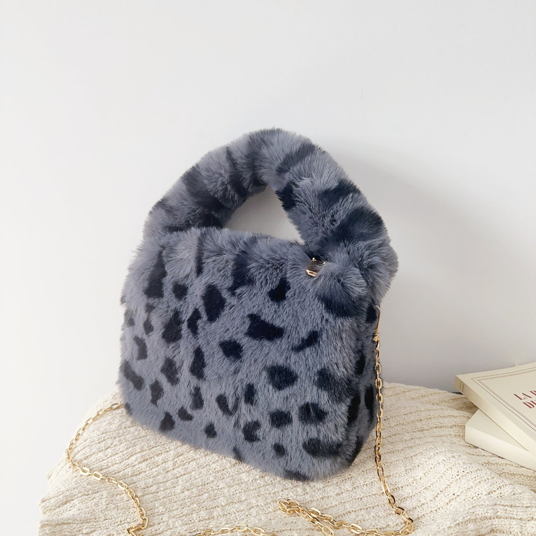 Leopard Print Faux Fur Handheld Bag