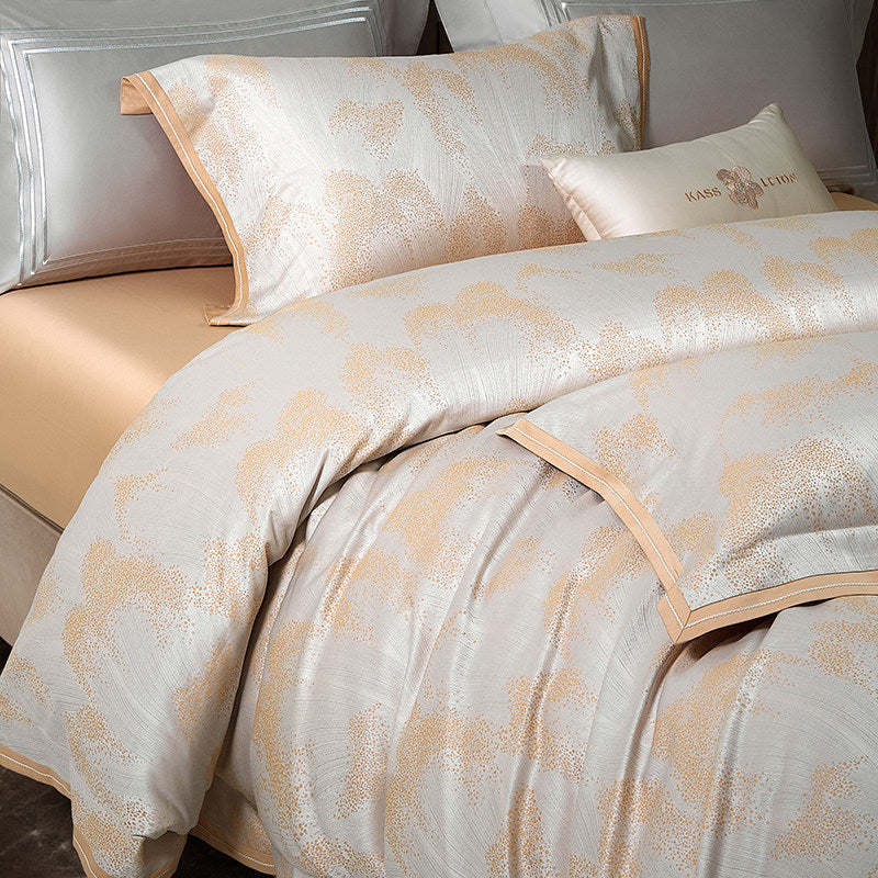 Jacquard Cotton-Sateen Duvet Cover Set with Reversible Silk-Feel Lining and Decorative Lumbar Pillow