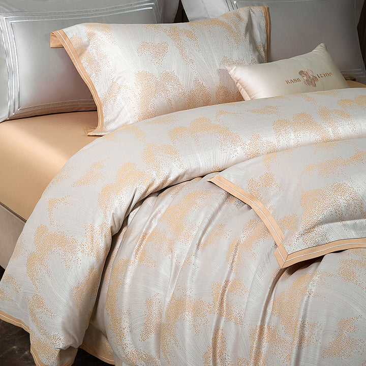 Jacquard Cotton-Sateen Duvet Cover Set with Reversible Silk-Feel Lining and Decorative Lumbar Pillow