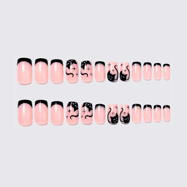 Acrylic nail set with glamorous black designs and sparkling accents Stornfield