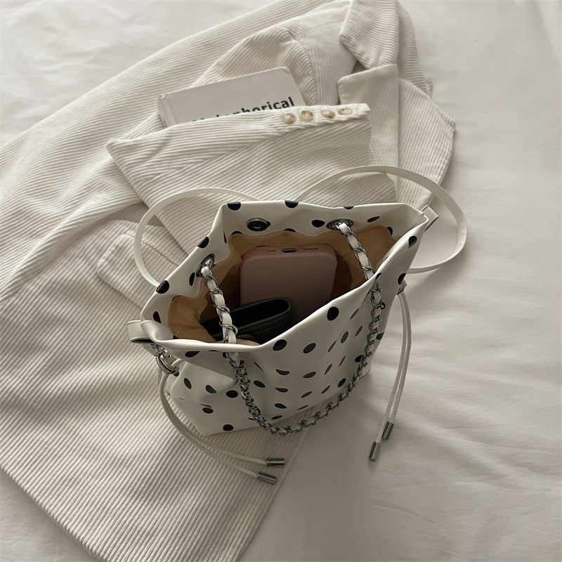 Polka Dot Drawstring Bucket Bag