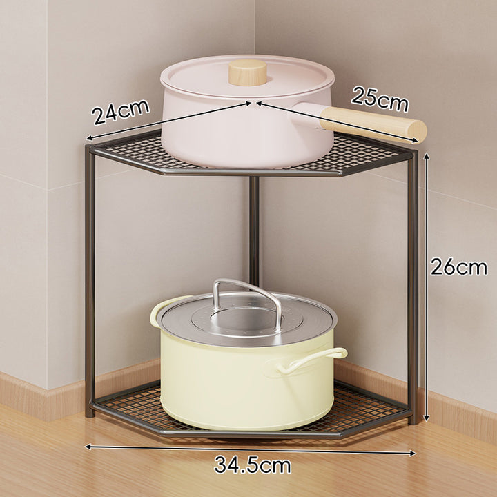 Corner Three-Tier Hexagonal Metal Mesh Kitchen Pot and Pan Organizer Rack
