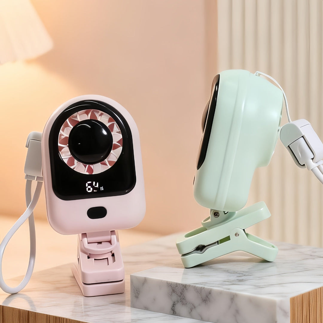 Women's Portable Mini Fan with Digital Display and Flexible Mount Stornfield