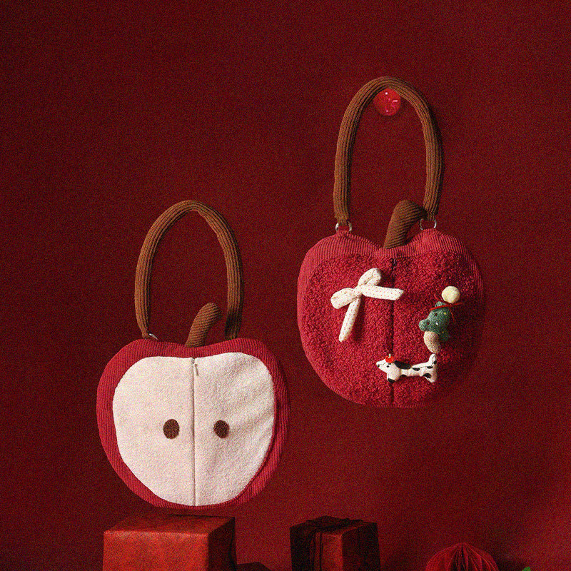 Cozy apple-shaped tissue dispenser crossbody bag with decorative appliqués Stornfield