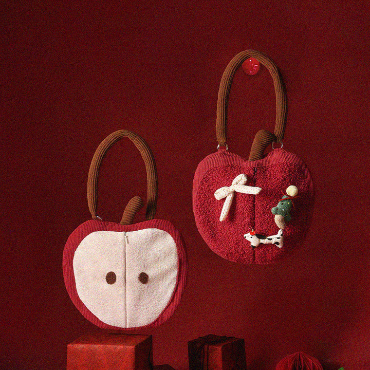 Cozy apple-shaped tissue dispenser crossbody bag with decorative appliqués Stornfield