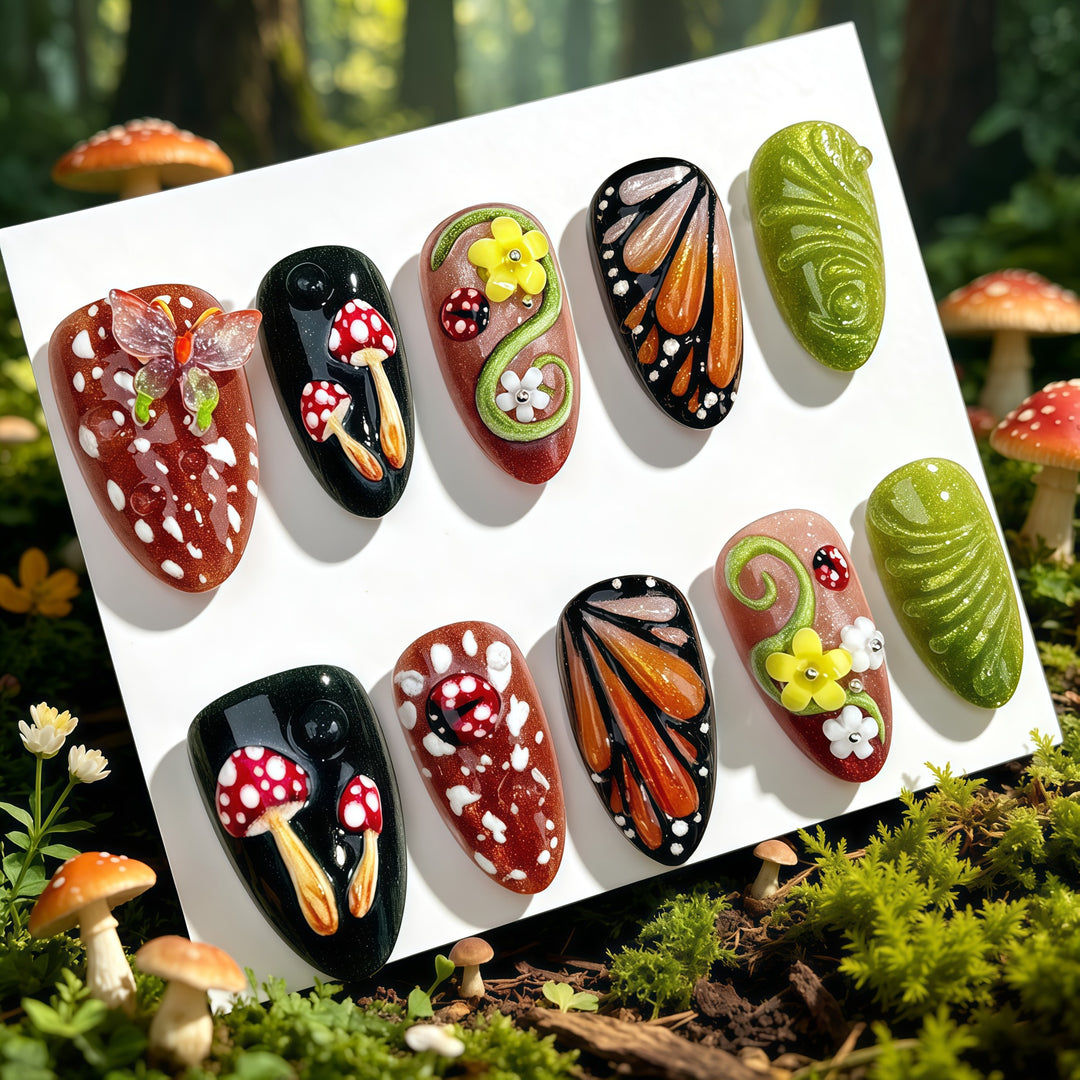 Artistic Nature-Inspired Press-On Nail Set