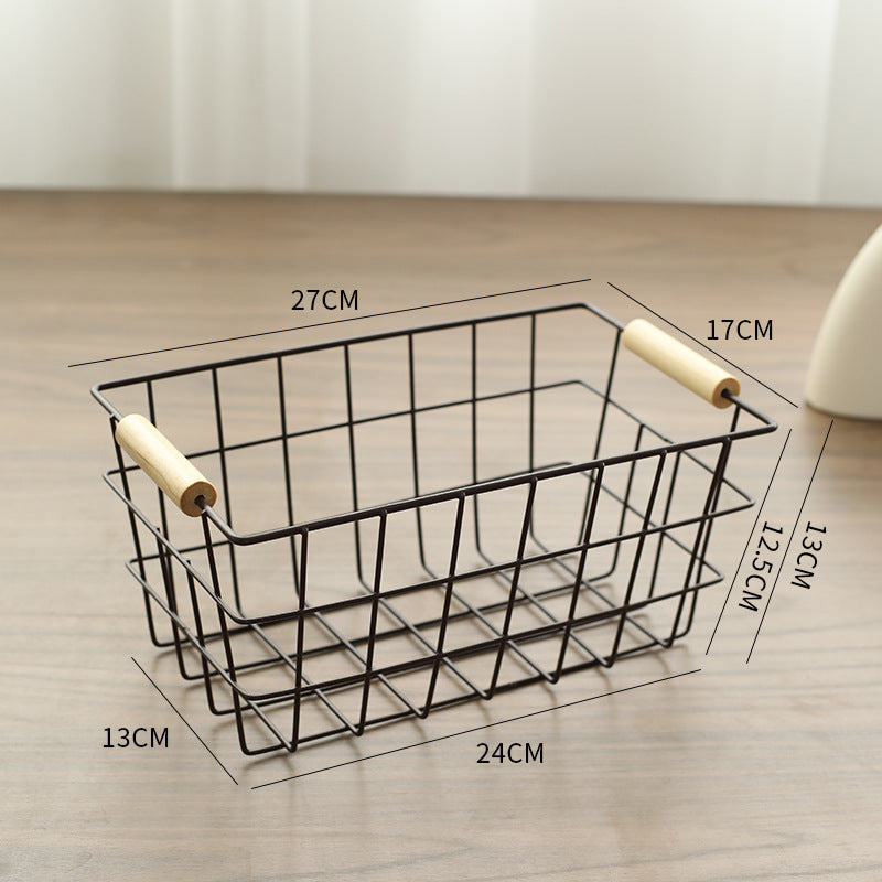 Unisex Wire Storage Basket with Ergonomic Wooden Handles Stornfield