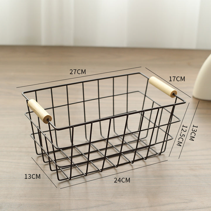 Unisex Wire Storage Basket with Ergonomic Wooden Handles Stornfield