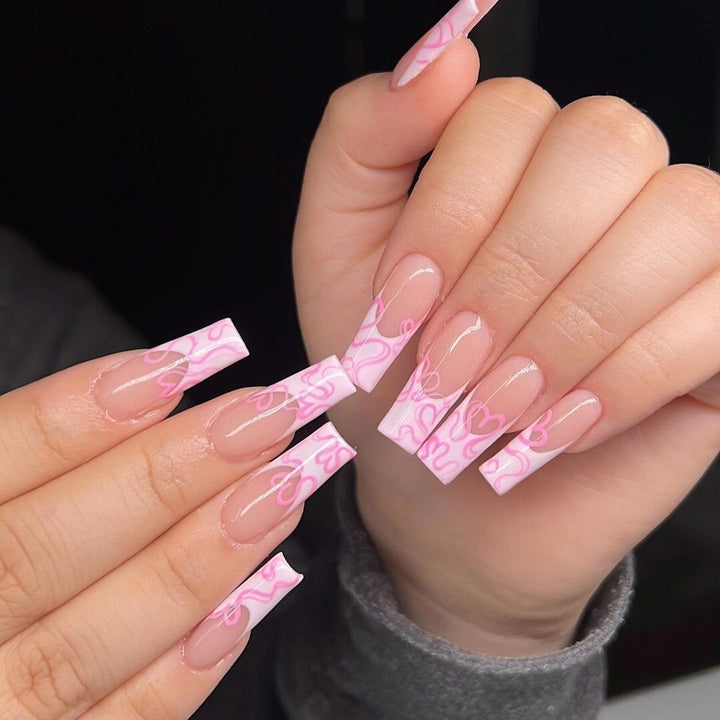 Artistic Long Press-On Nails with Heart Design Stornfield