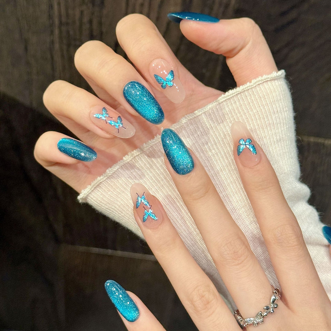 Decorative Press-On Nail Art Set with Glittering Butterfly Accents