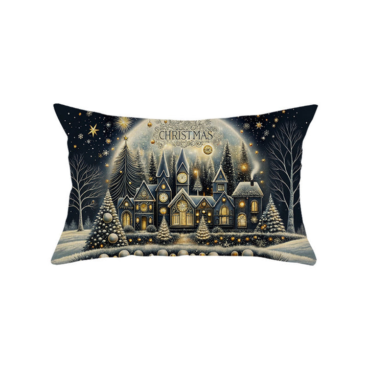 Festive Cotton-Linen Christmas Decorative Rectangular Pillow Cover with Santa Illustration and Hidden Zipper