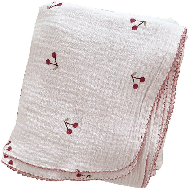 Unisex soft muslin blanket with cherry-shaped embroidery Stornfield