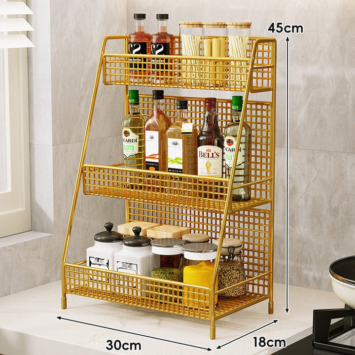 Three-Tier Mesh Countertop Kitchen Organizer Rack for Bottles and Spices