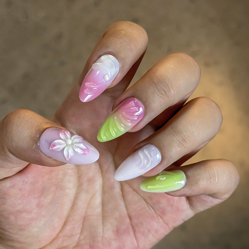 Decorative Floral Artisan Press-On Nails Stornfield