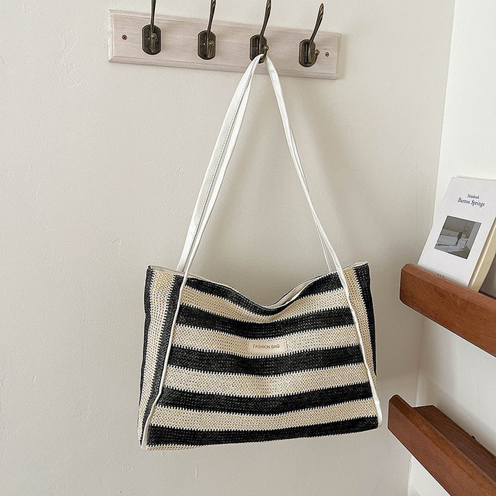 Striped Crochet Beach Tote Bag