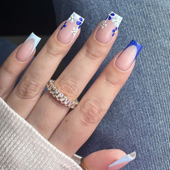 Floral French Tip Acrylic Nail Art Extensions Stornfield
