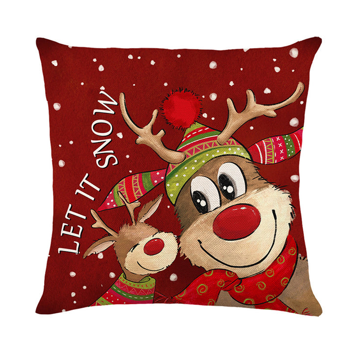 Festive Reindeer Illustrated Square Throw Pillow Cover with Hidden Zipper