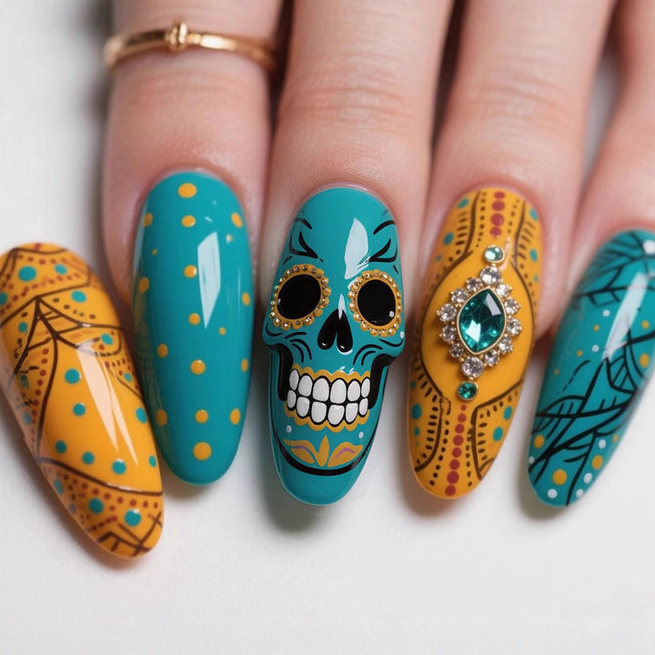 Artificial nails with intricate skull designs Stornfield