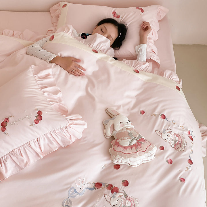 Ruffled Embroidered Bunny Cotton-Sateen Duvet Cover Set with Pillow Shams