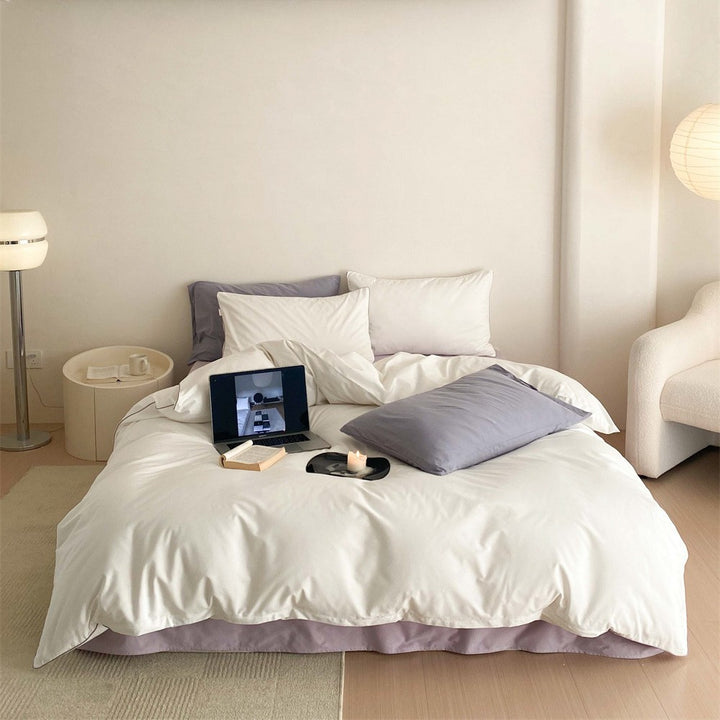 Premium cotton percale bedding set with reversible function and extra soft finish