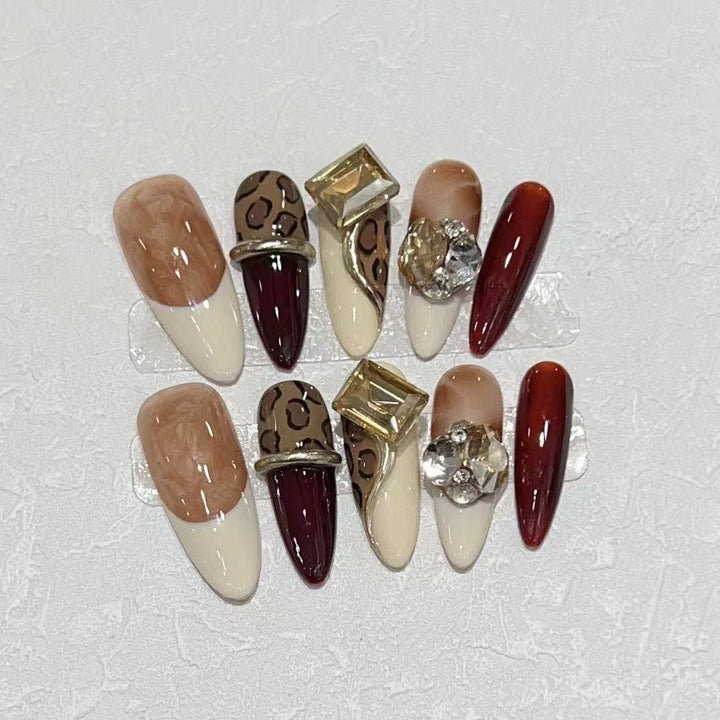 Stiletto Press-On Nail Art Set with Decorative Gem Accents Stornfield