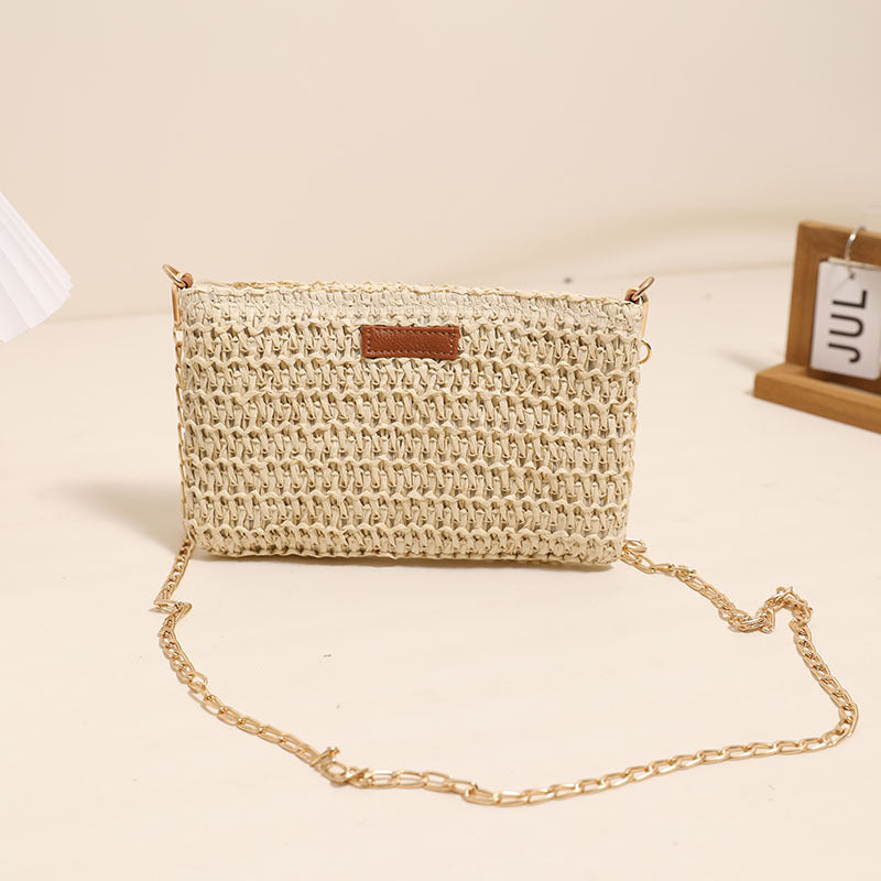 Handcrafted Shoulder Bag Made of Durable Straw Material with Gold Chain Stornfield
