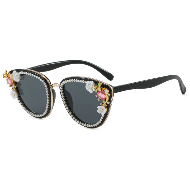 Ladies Glamorous Cat-Eye Sunglasses with Floral Decorations Stornfield