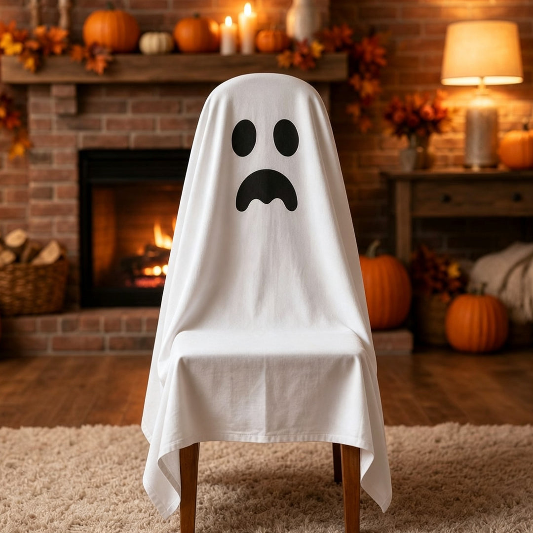 Ghost Throw Costume with Sewn-On Eyes and Bow Appliqué