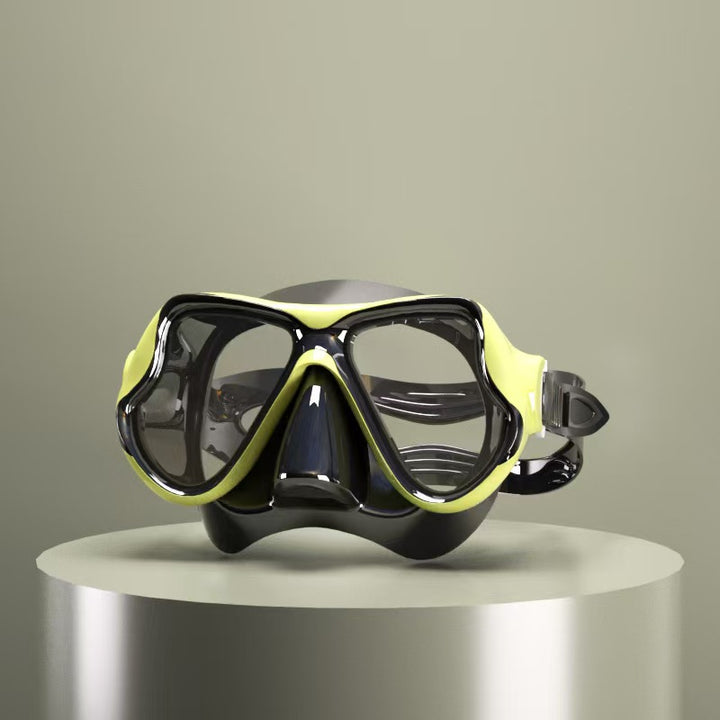 Diving mask with ergonomic design and a flexible snorkel Stornfield