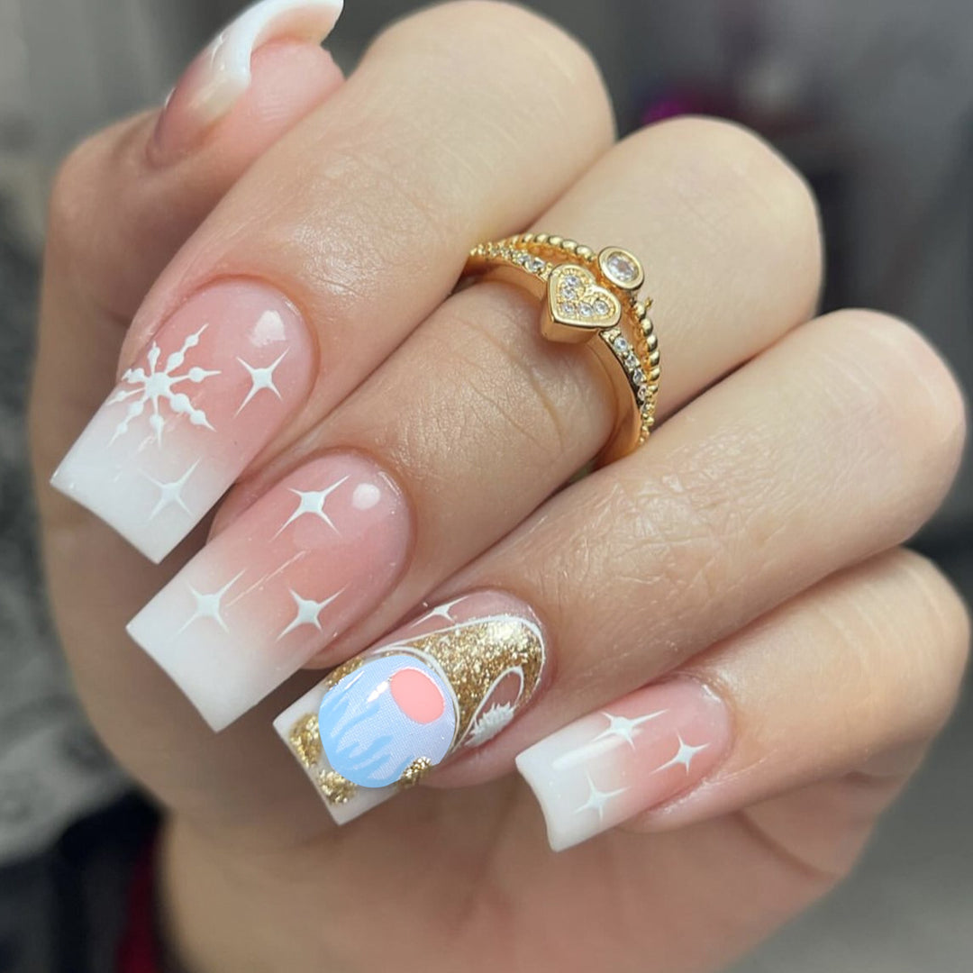Snowflake Themed Acrylic Nail Art Extensions Stornfield