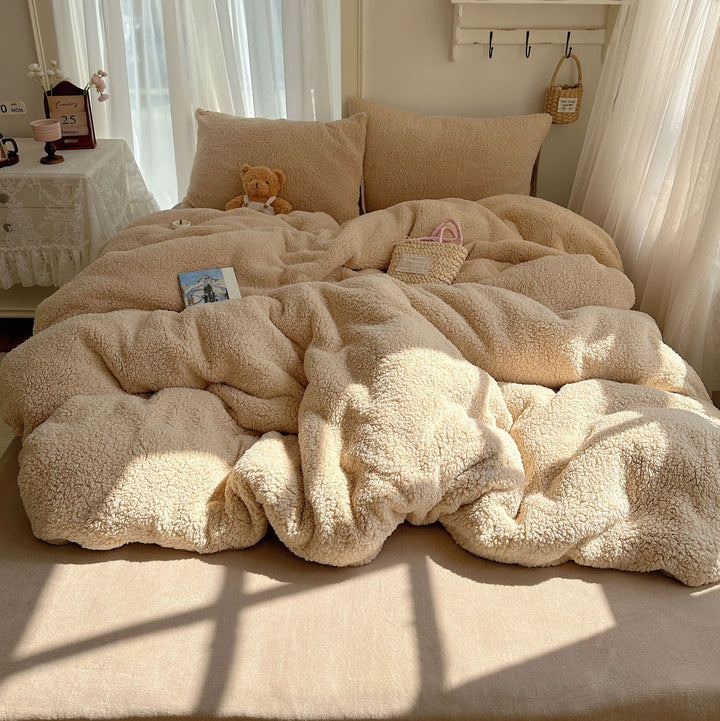 Plush Sherpa Reversible Down-Alternative Comforter Set with Hypoallergenic Fill and Pillow Shams