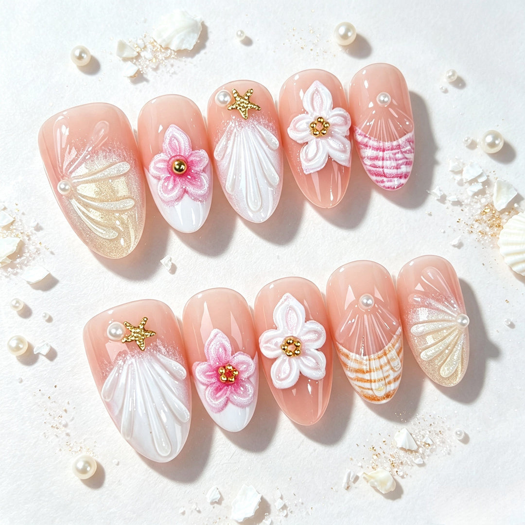 Floral Artwork Press-On Nail Set