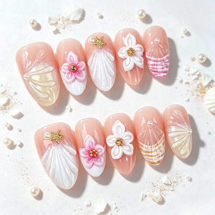 Floral Artwork Press-On Nail Set