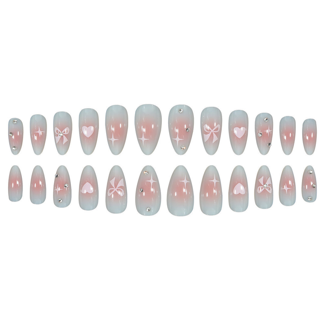 Decorative Press-On Nail Art Set with Bow and Heart Accents Stornfield