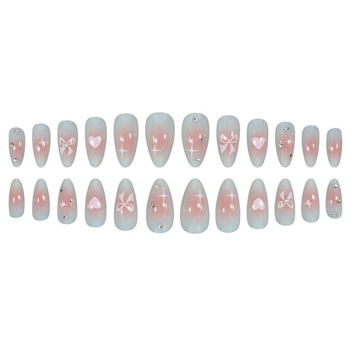 Decorative Press-On Nail Art Set with Bow and Heart Accents Stornfield