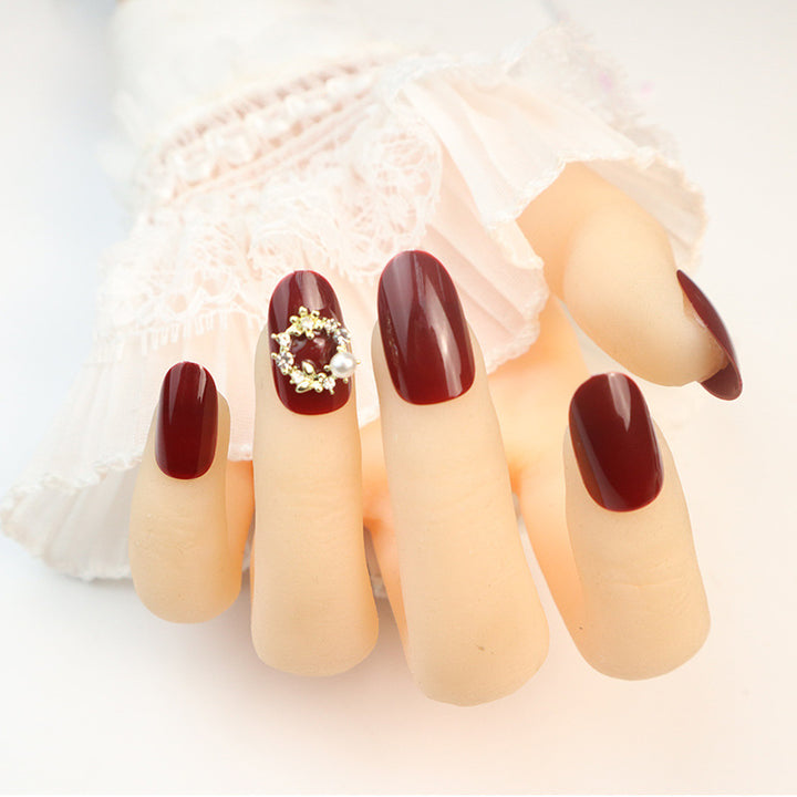 Glossy Red Press-On Nail Set with Elegant Pearl Accents Stornfield