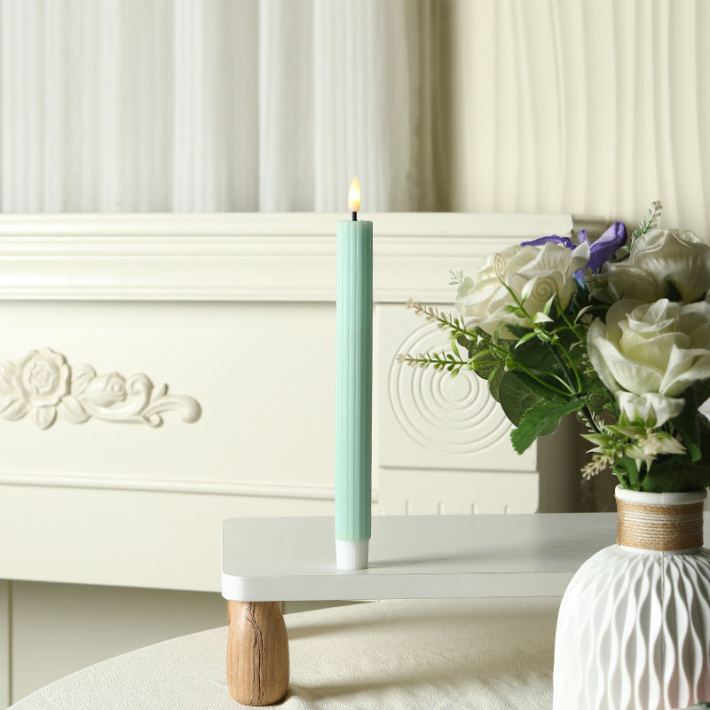 Tall Ribbed Taper Candle with Silicone Stabilizing Base