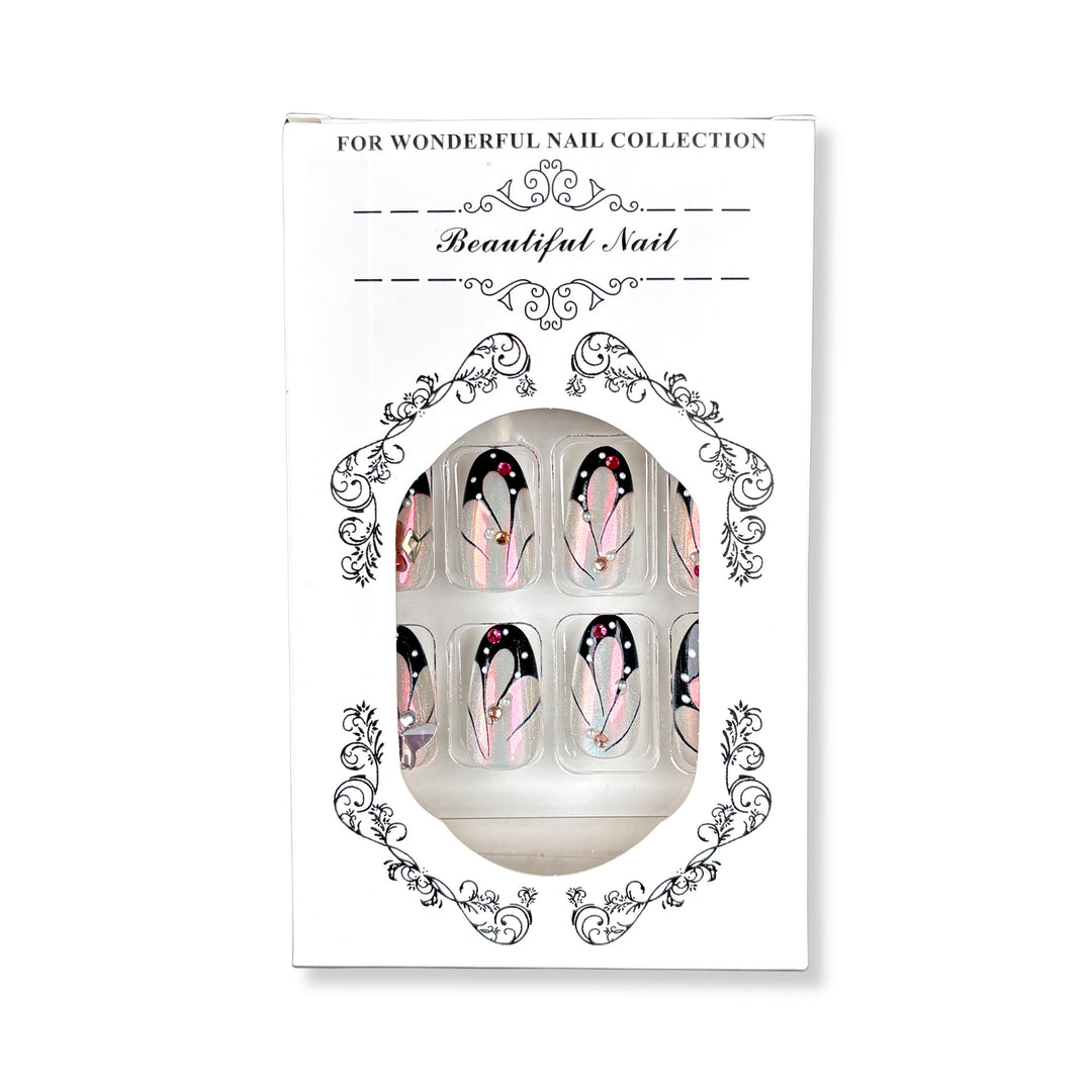 Artistic Press-On Nail Set with Floral Designs