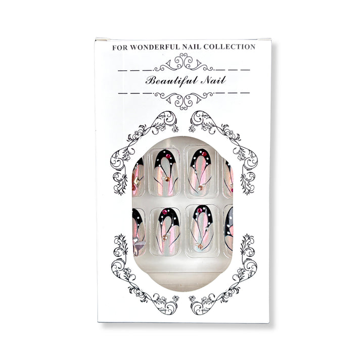 Artistic Press-On Nail Set with Floral Designs