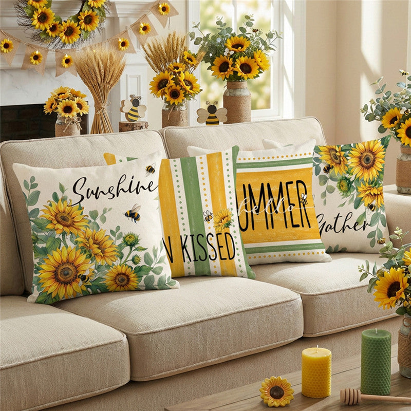 Decorative Seasonal Hello Summer Cotton-Linen Throw Pillow Cover