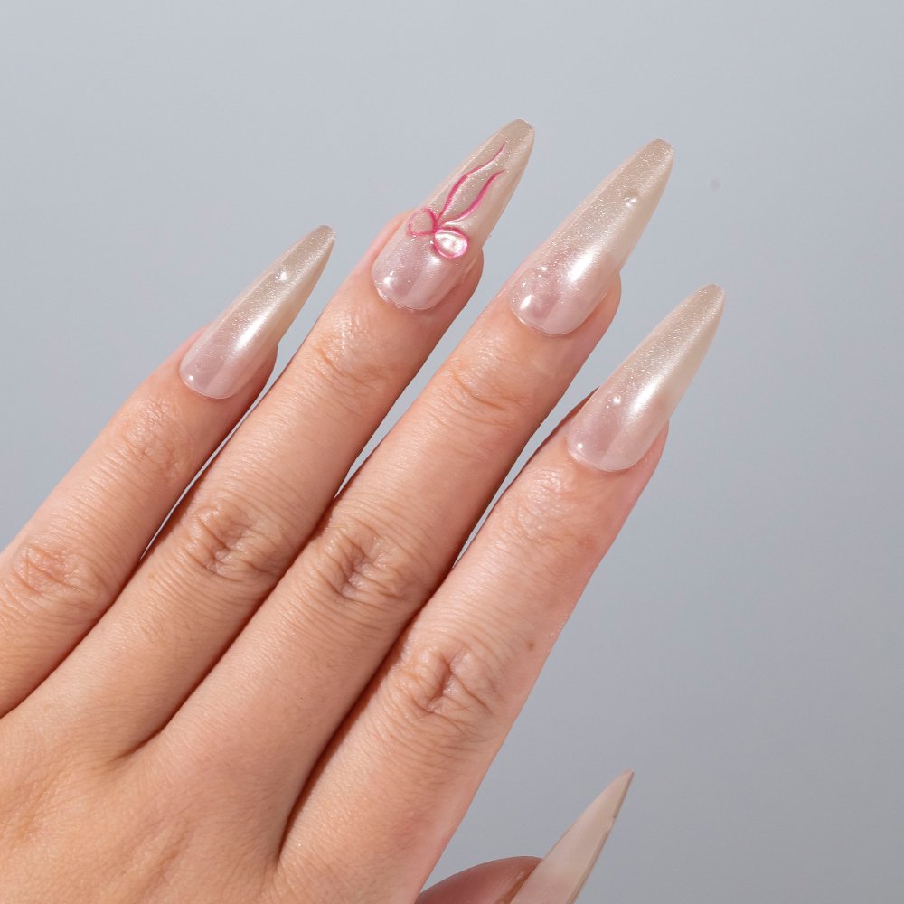 Elegant Stiletto Press-On Nail Set with Bow Accents Stornfield