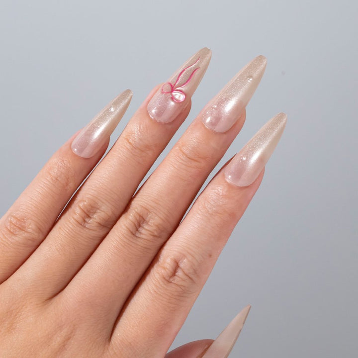 Elegant Stiletto Press-On Nail Set with Bow Accents Stornfield