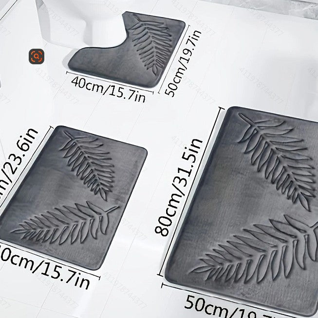 Textured Leaf Print Bathroom Rug Set Stornfield