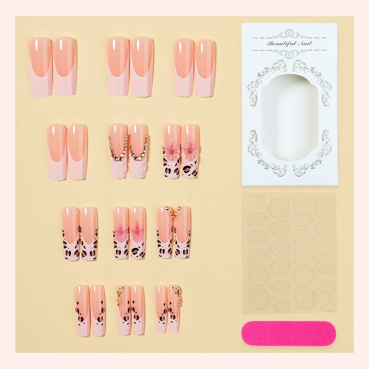 Decorative Press-On Nails Set with Artistic Leopard and Floral Accents Stornfield