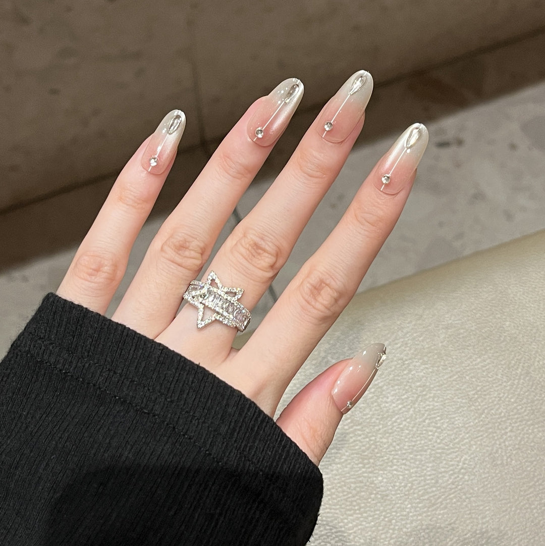 Elegant Press-On Nail Set with Rhinestone Accents Stornfield