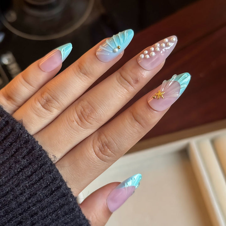 Artistic Ocean-Inspired Press-On Nail Set Stornfield