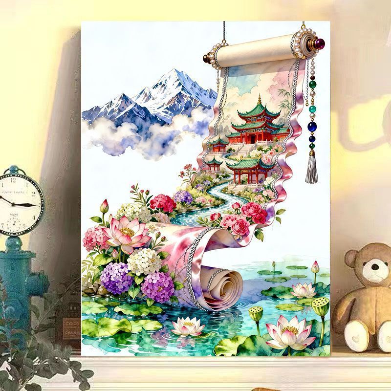 Elegant Chinese Landscape Scroll Art Print Stornfield