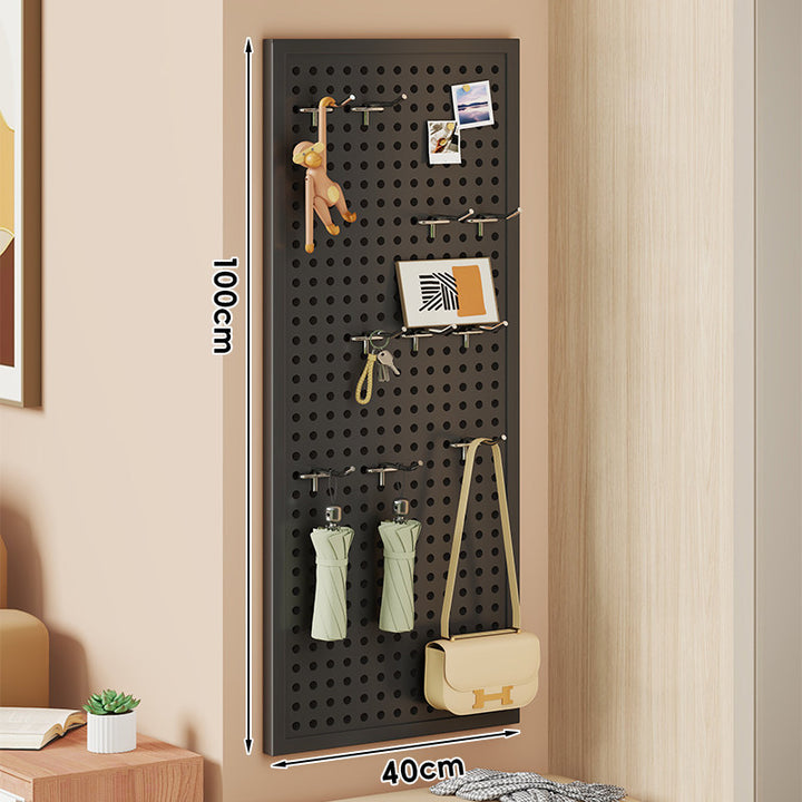 Large Vertical Perforated Wall Storage Panel with Adjustable Hooks and Accessory Mounts
