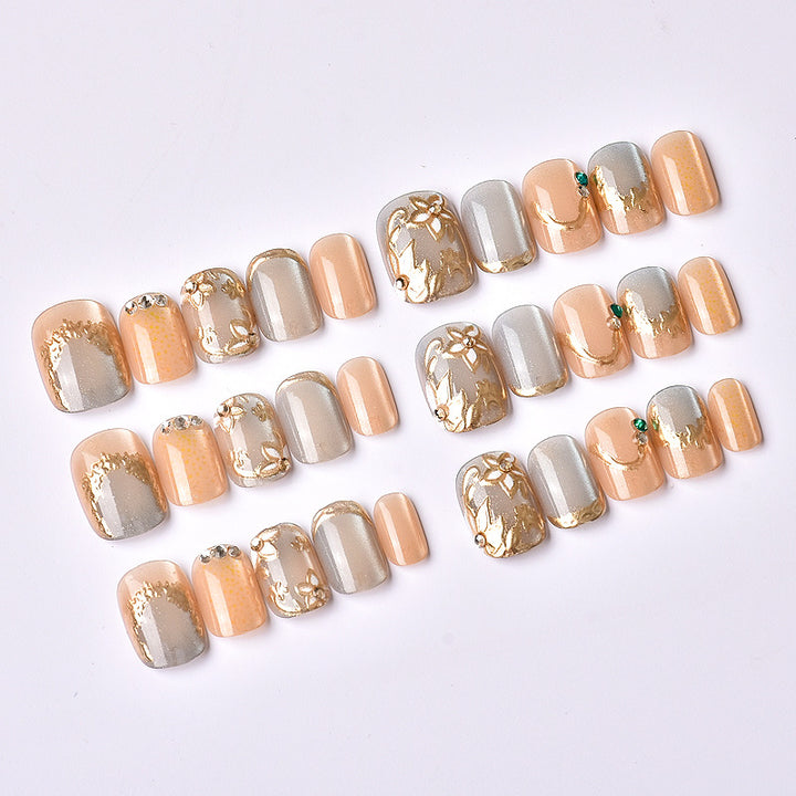 Decorative Press-On Nail Art Set with Elegant Floral Embellishments Stornfield